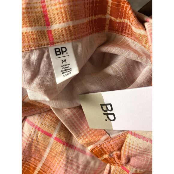 bp Top Plaid Crop Long Sleeve Collared Button-Up Shirt Pink Tan NWT Medium - Picture 4 of 7